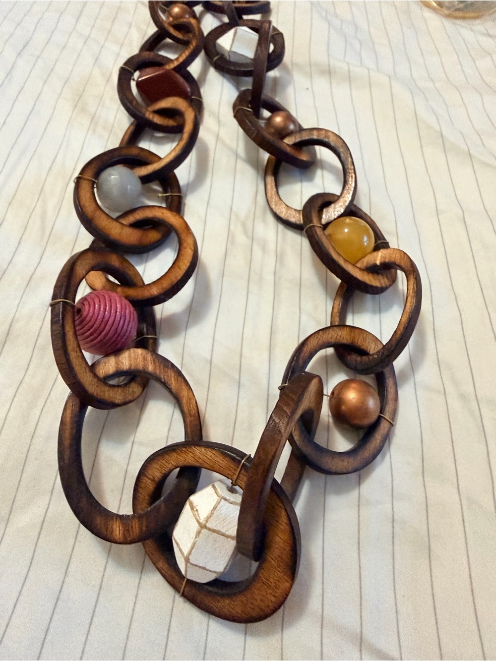 Anthropologie Wooden statement Necklace with Multicolor Beads NWT